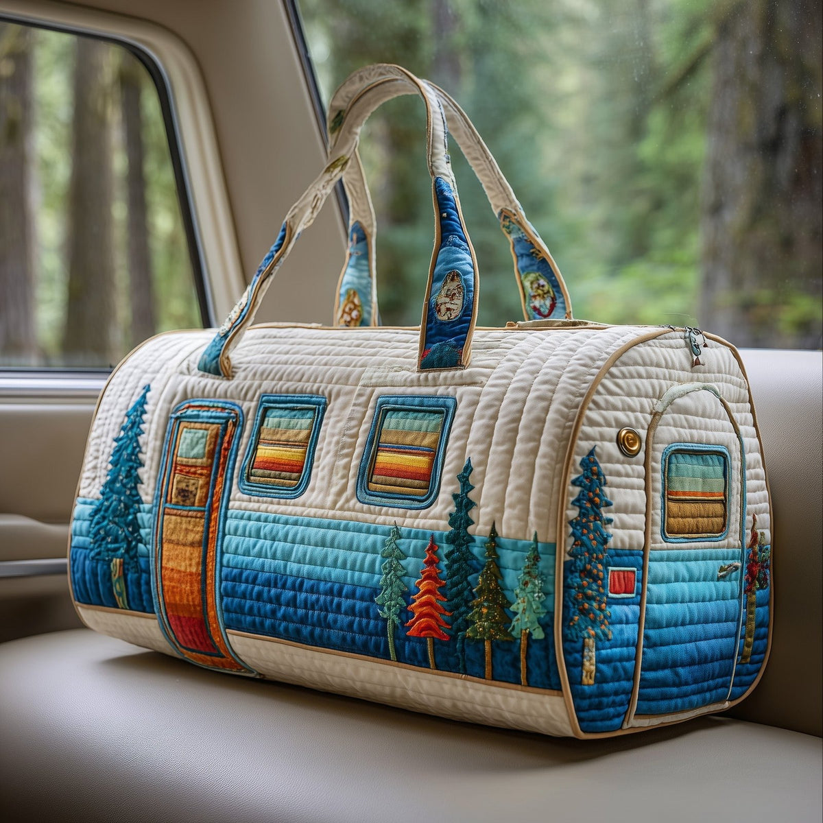 Vintage Camping Trailer Quilted Duffle Bag printed duffle bag