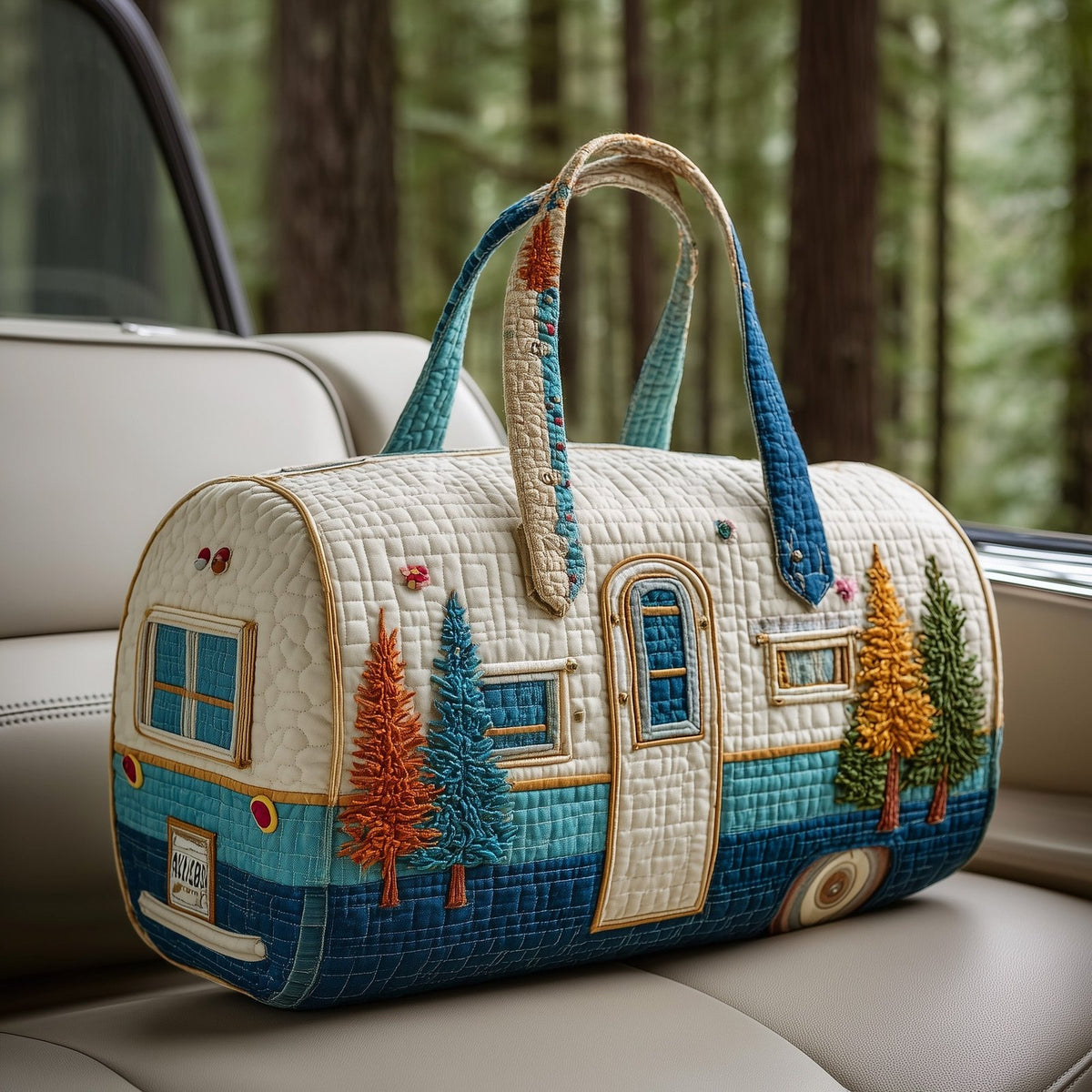 Vintage Camping Trailer Quilted Duffle Bag printed duffle bag
