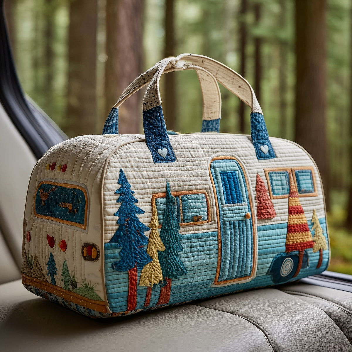 Vintage Camping Trailer Quilted Duffle Bag printed duffle bag