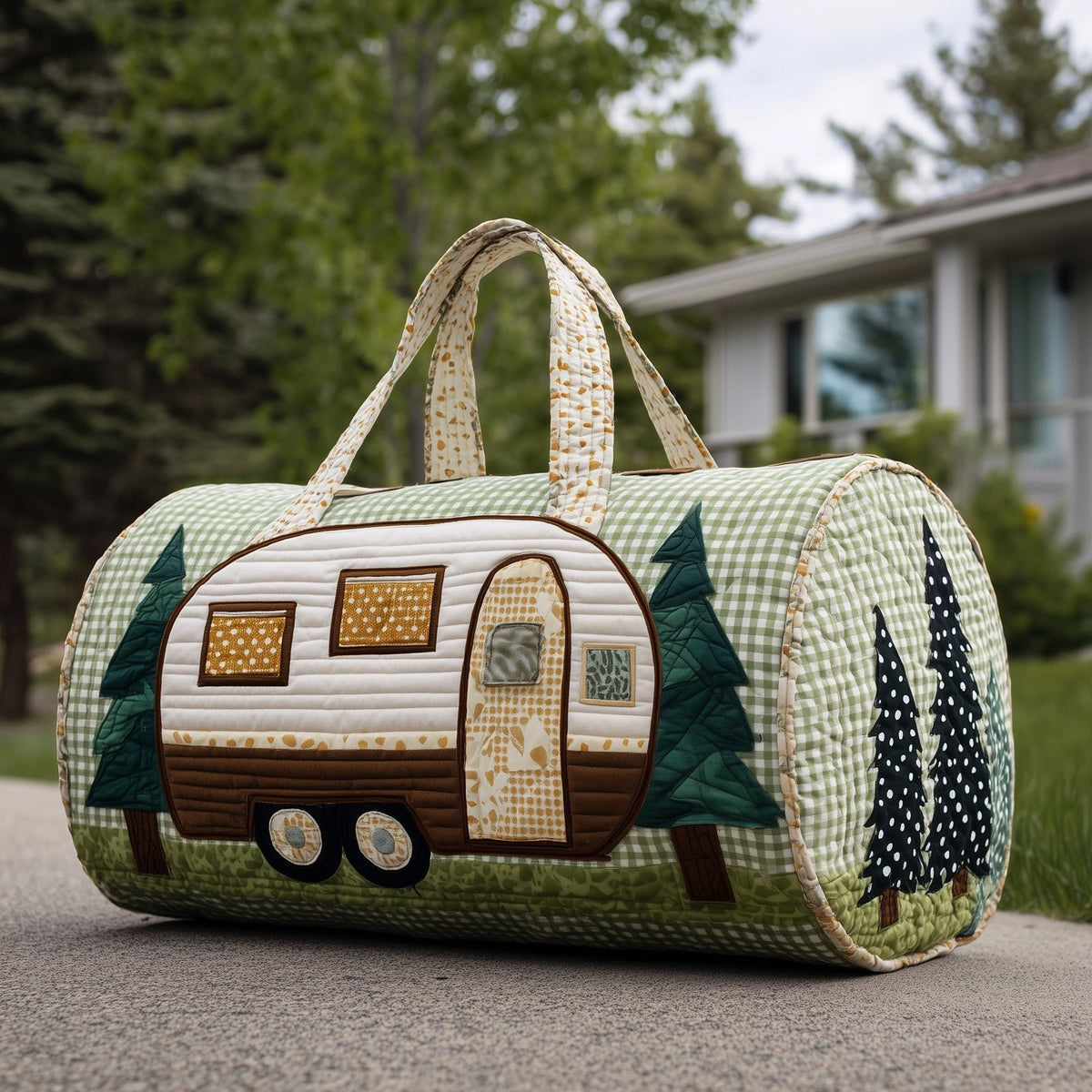 Vintage Camping Trailer Quilted Duffle Bag printed duffle bag