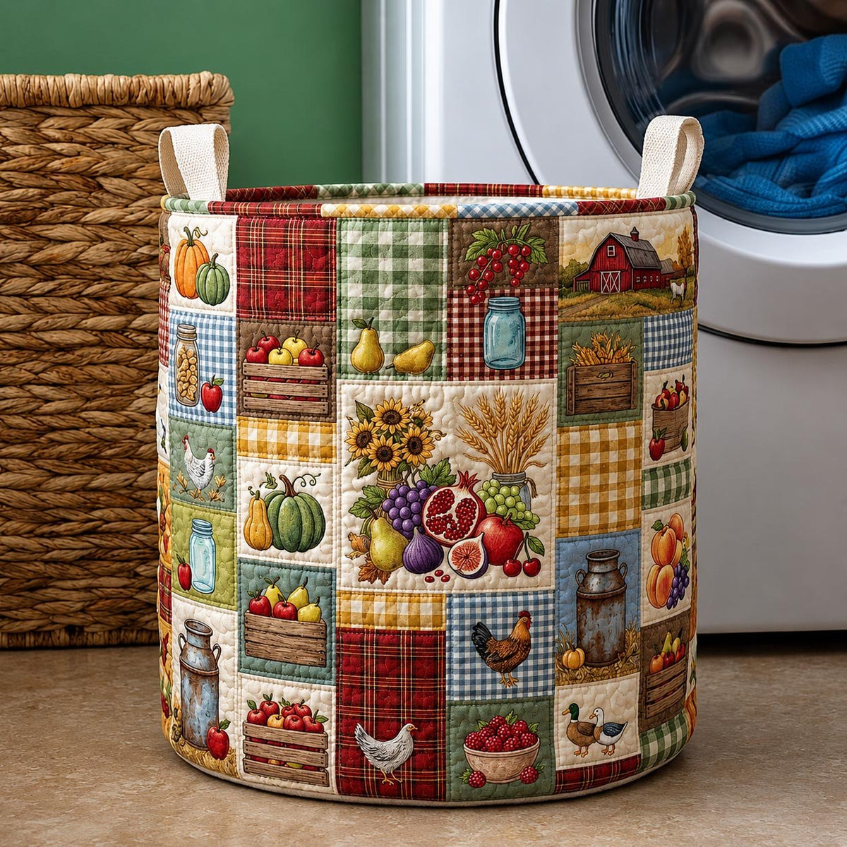 Vintage Farmhouse Quilted Laundry Hamper printed laundry hamper