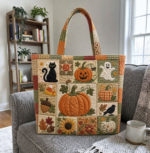 Vintage Halloween Pumpkin Quilted Tote Bag