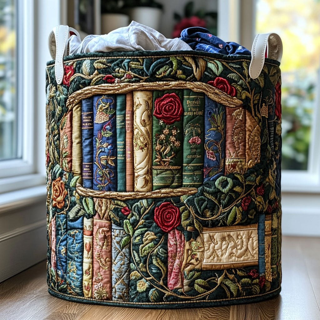Vintage Library Quilted Laundry Hamper printed laundry hamper