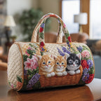 Vintage Meow Bouquet Quilted Duffle Bag printed duffle bag