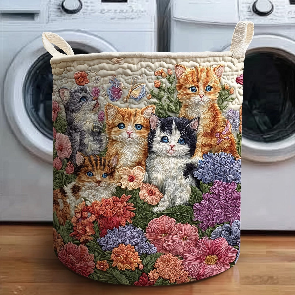 Vintage Meow Quilted Laundry Hamper printed laundry hamper