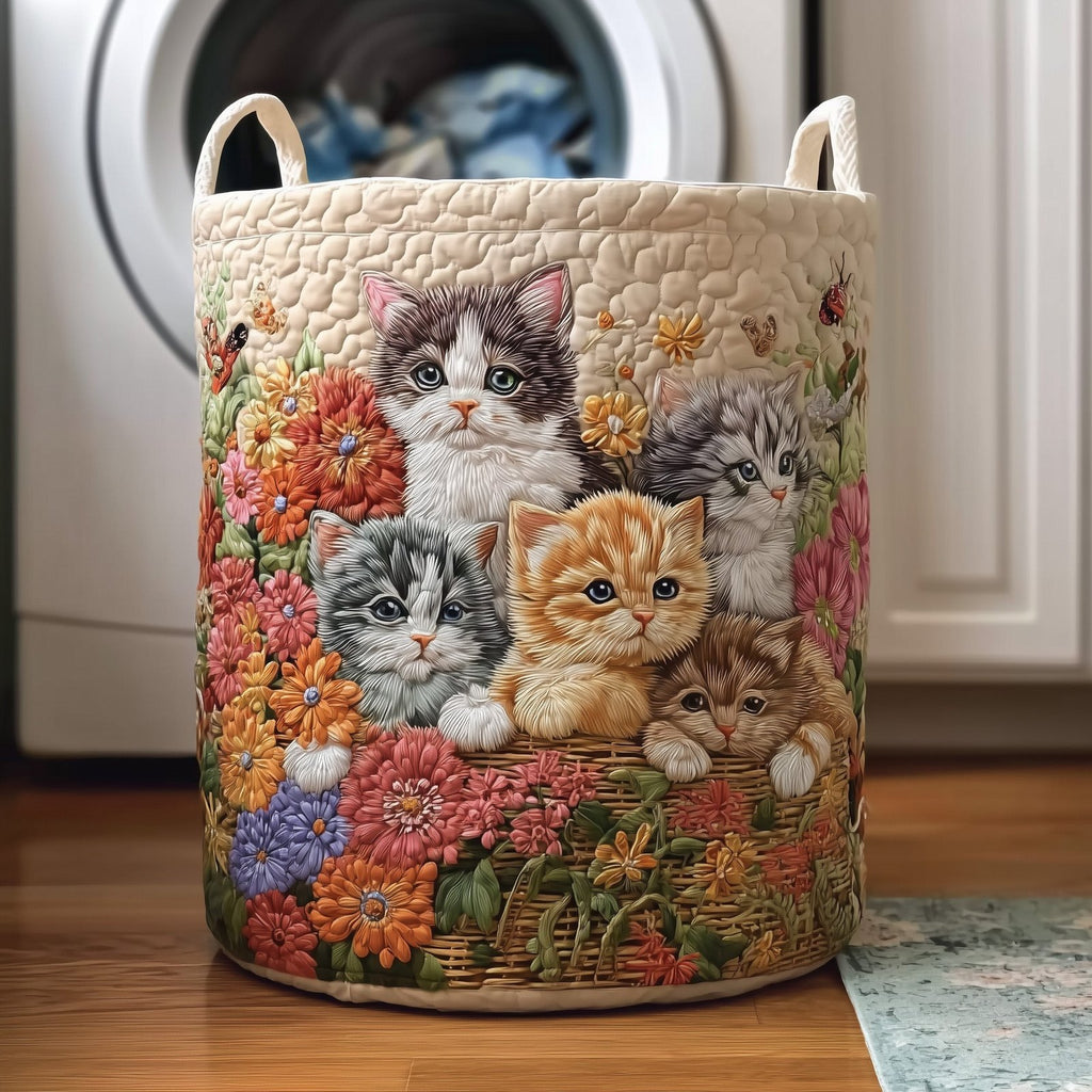 Vintage Meow Quilted Laundry Hamper printed laundry hamper