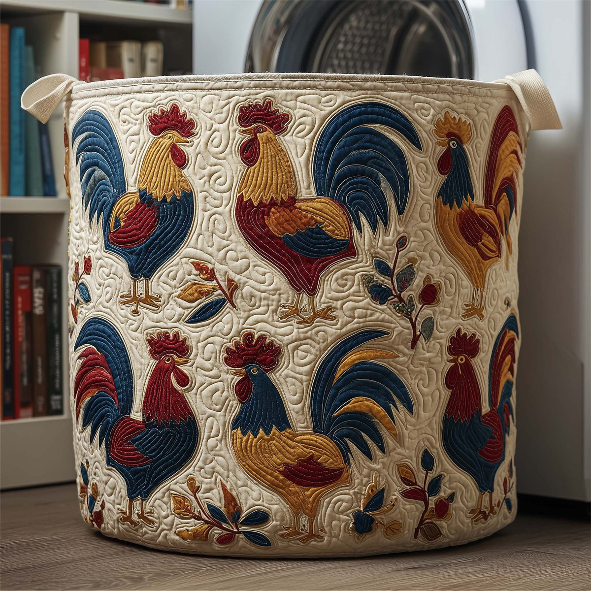Vintage Roosters Quilted Laundry Hamper printed laundry hamper