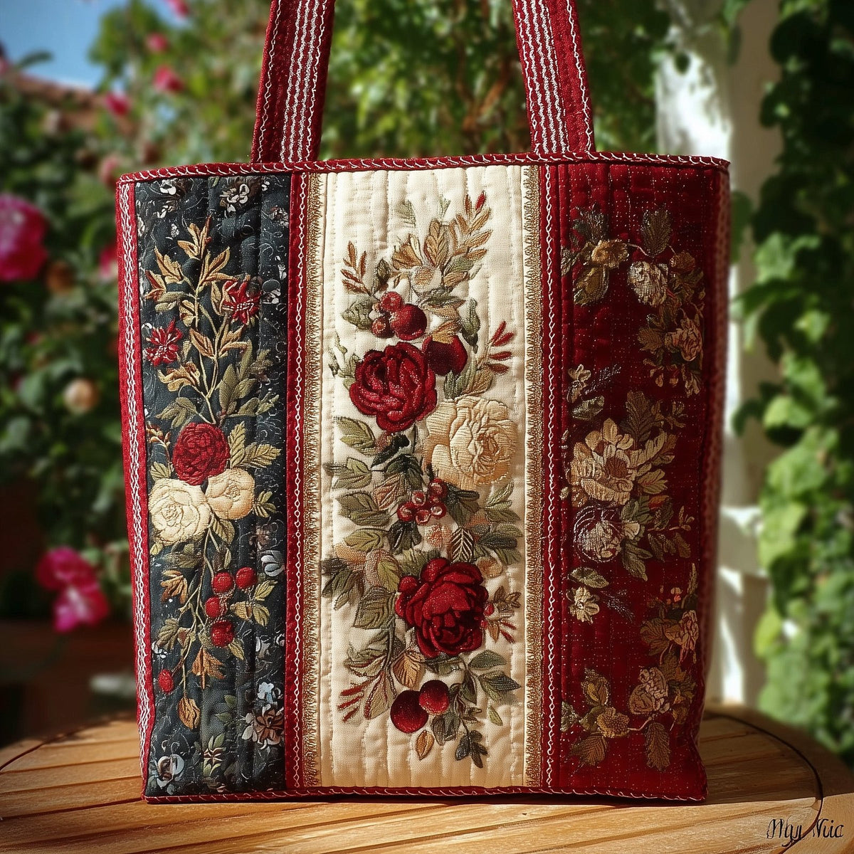 Vintage Rose Quilted Tote Bag printed tote bag