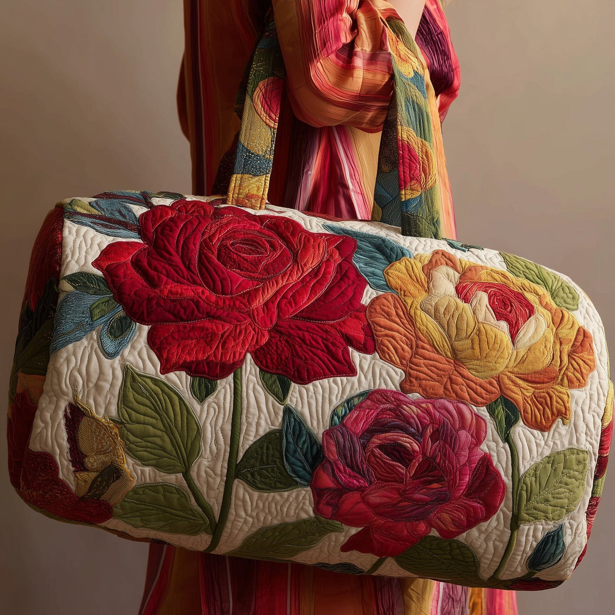 Vintage Roses Quilted Duffle Bag printed duffle bag