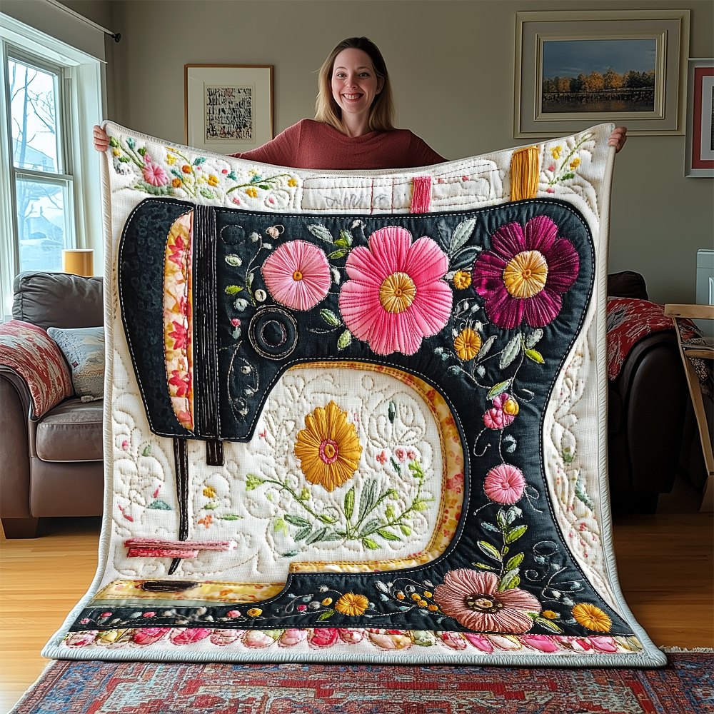 Vintage Sewing Machine Quilted Blanket printed blanket