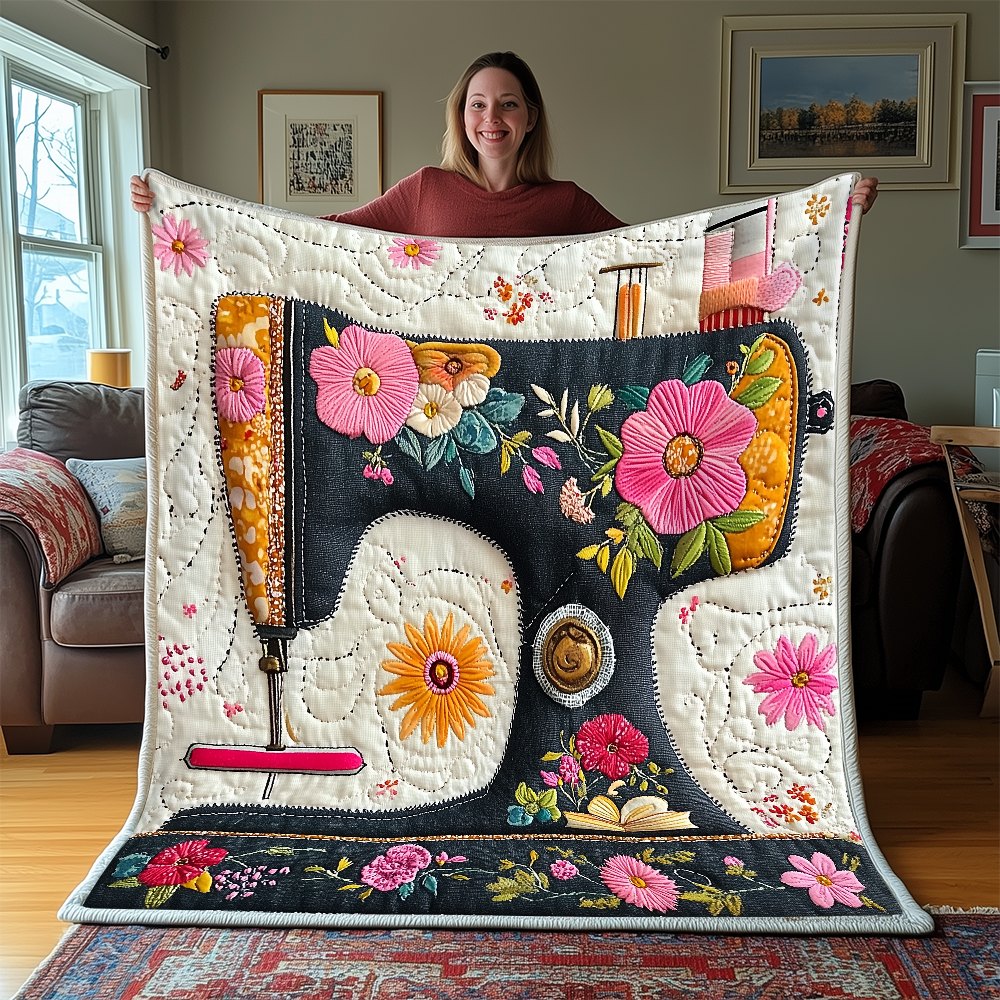 Vintage Sewing Machine Quilted Blanket printed blanket