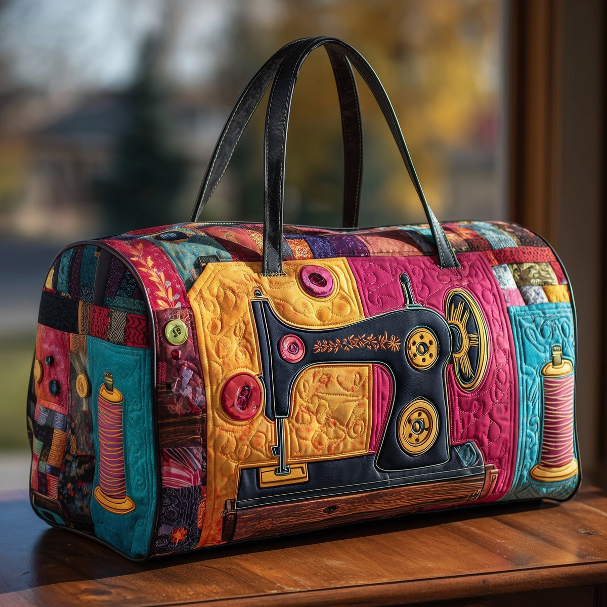 Vintage Sewing Machine Quilted Duffle Bag printed duffle bag