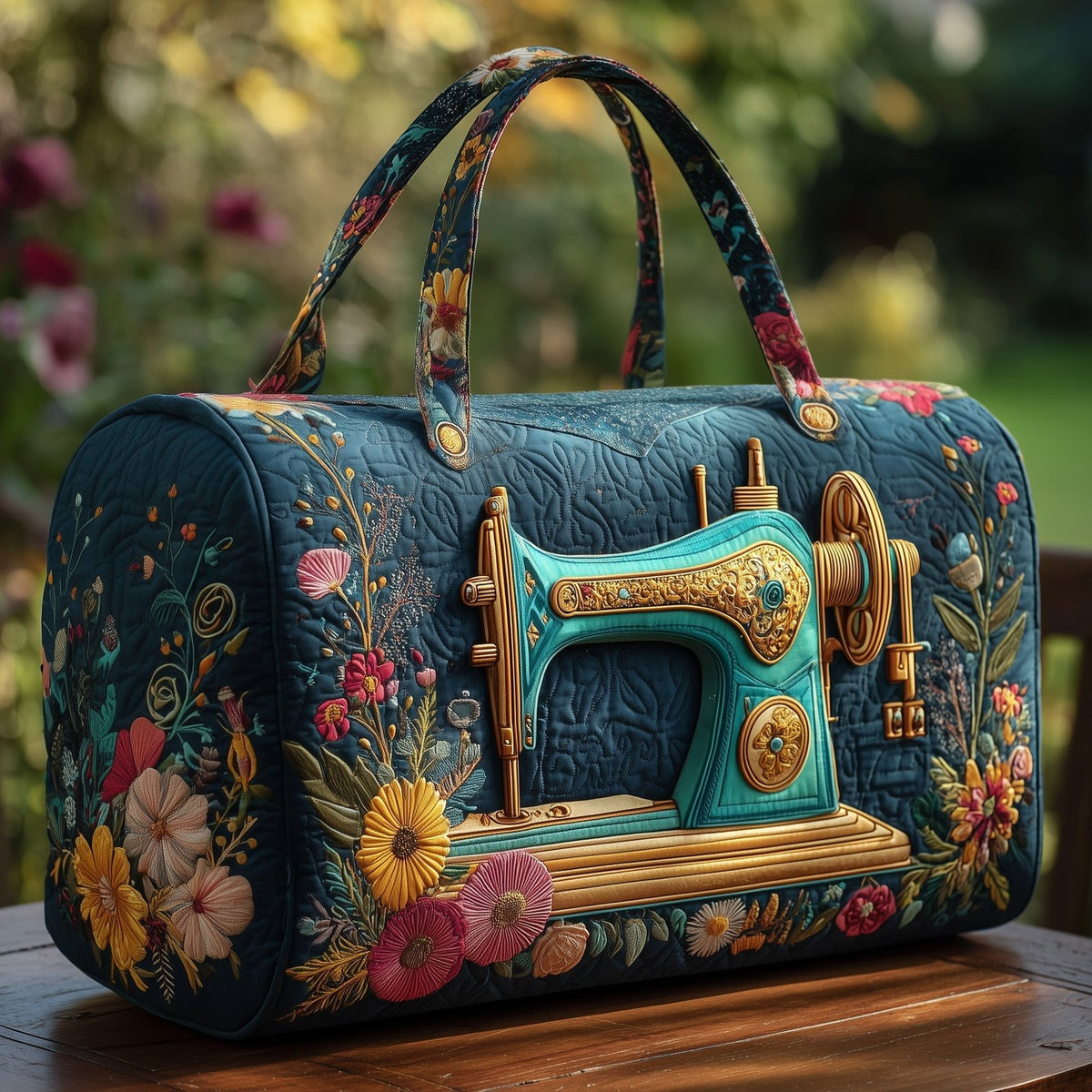 Vintage Sewing Machine Quilted Duffle Bag printed duffle bag