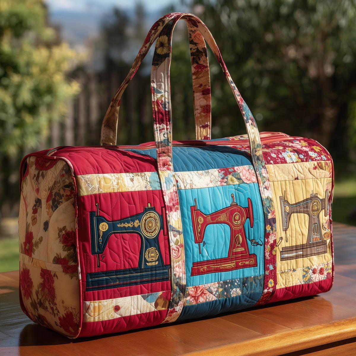 Vintage Sewing Machine Quilted Duffle Bag printed duffle bag