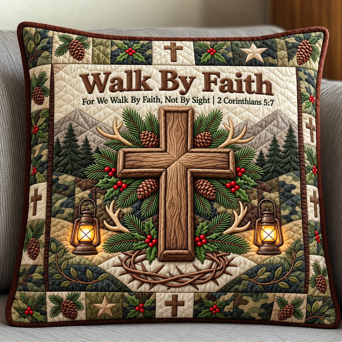 Walk By Faith Quilted Cushion Cover printed cushion cover