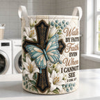 Walk By Faith Quilted Laundry Hamper printed laundry hamper
