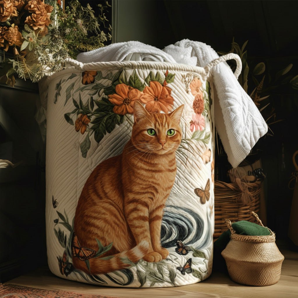 Warm Yellow Whiskers Quilted Laundry Hamper printed laundry hamper