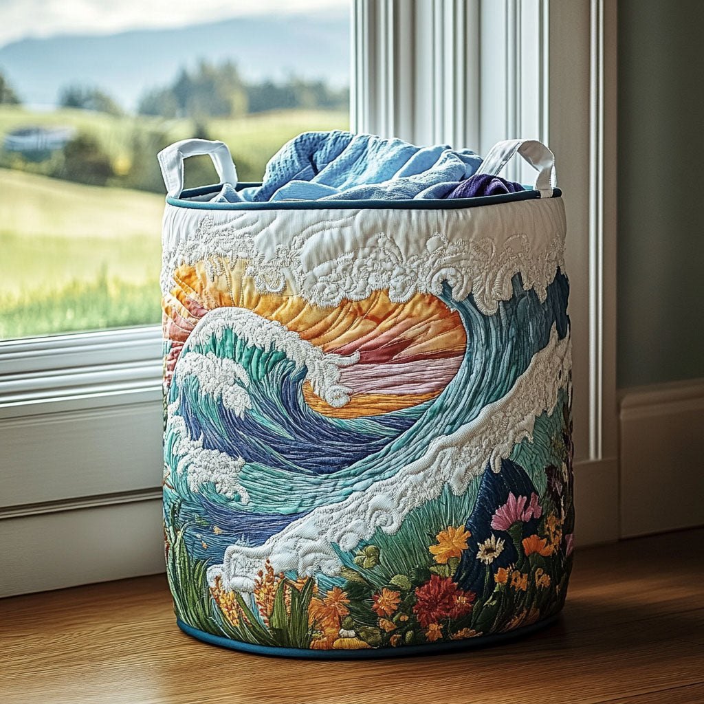 Wave Horizon Quilted Laundry Hamper printed laundry hamper