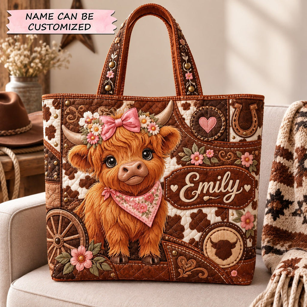 Western Cowgirl Cow Quilted Tote Bag QTCUZ printed tote bag