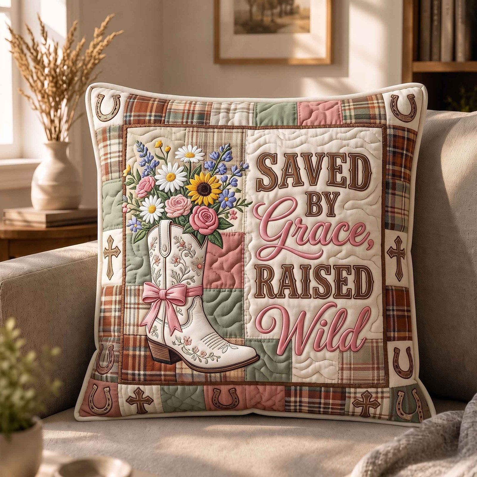 Western Grace Quilted Pillow Case printed quilted cushion cover