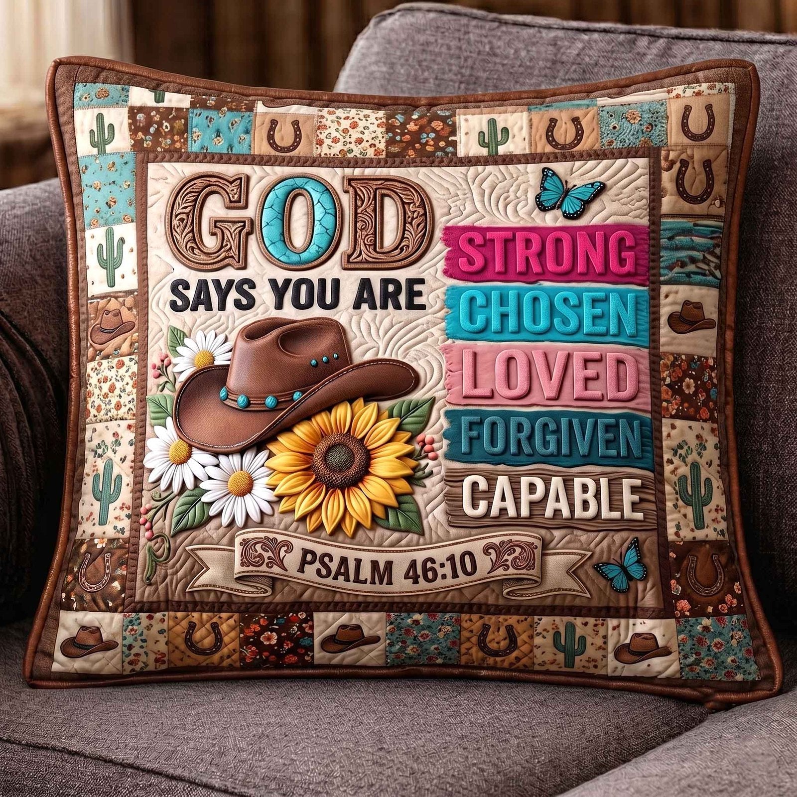 Western Grace Quilted Pillow Case printed quilted cushion cover