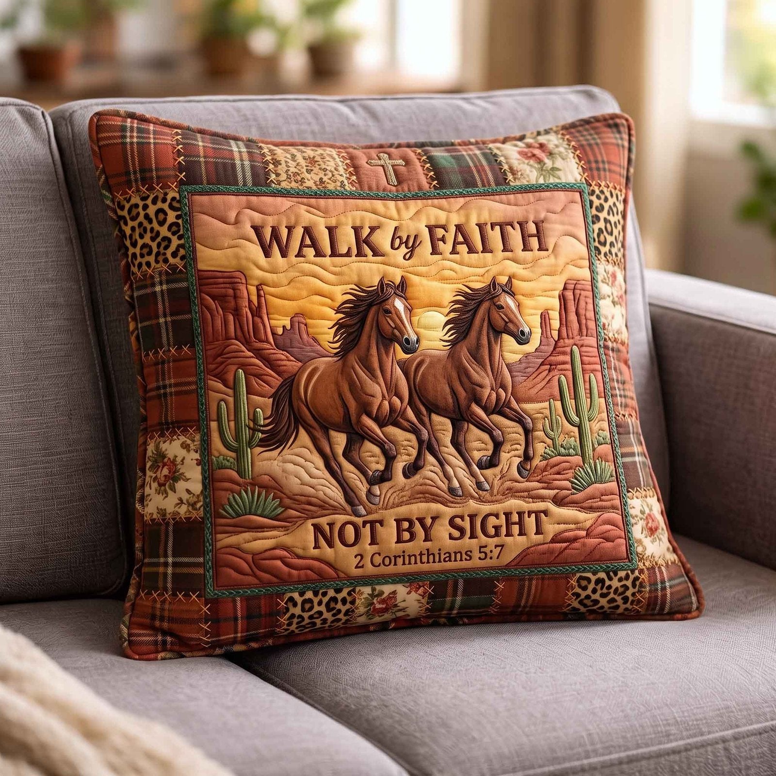 Western Grace Quilted Pillow Case printed quilted cushion cover
