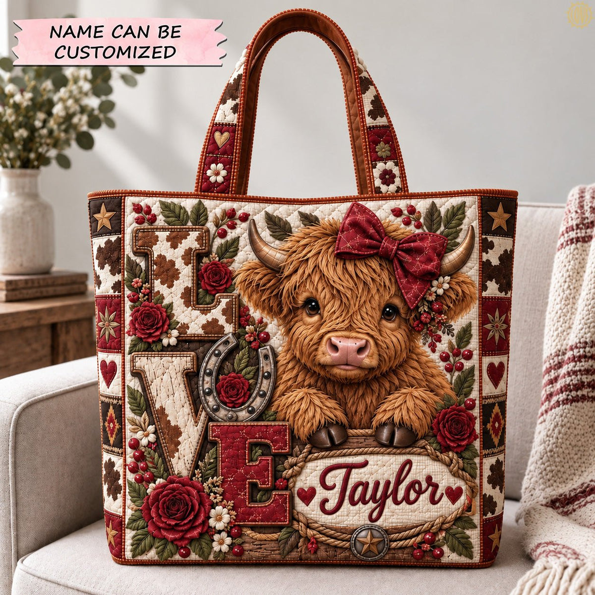 Western Love Cow Quilted Tote Bag QTCUZ printed tote bag