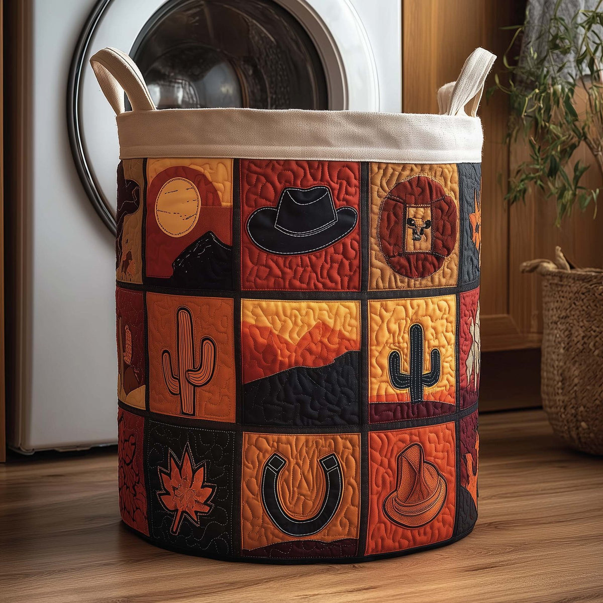 Western Patchwork Quilted Laundry Hamper printed laundry hamper