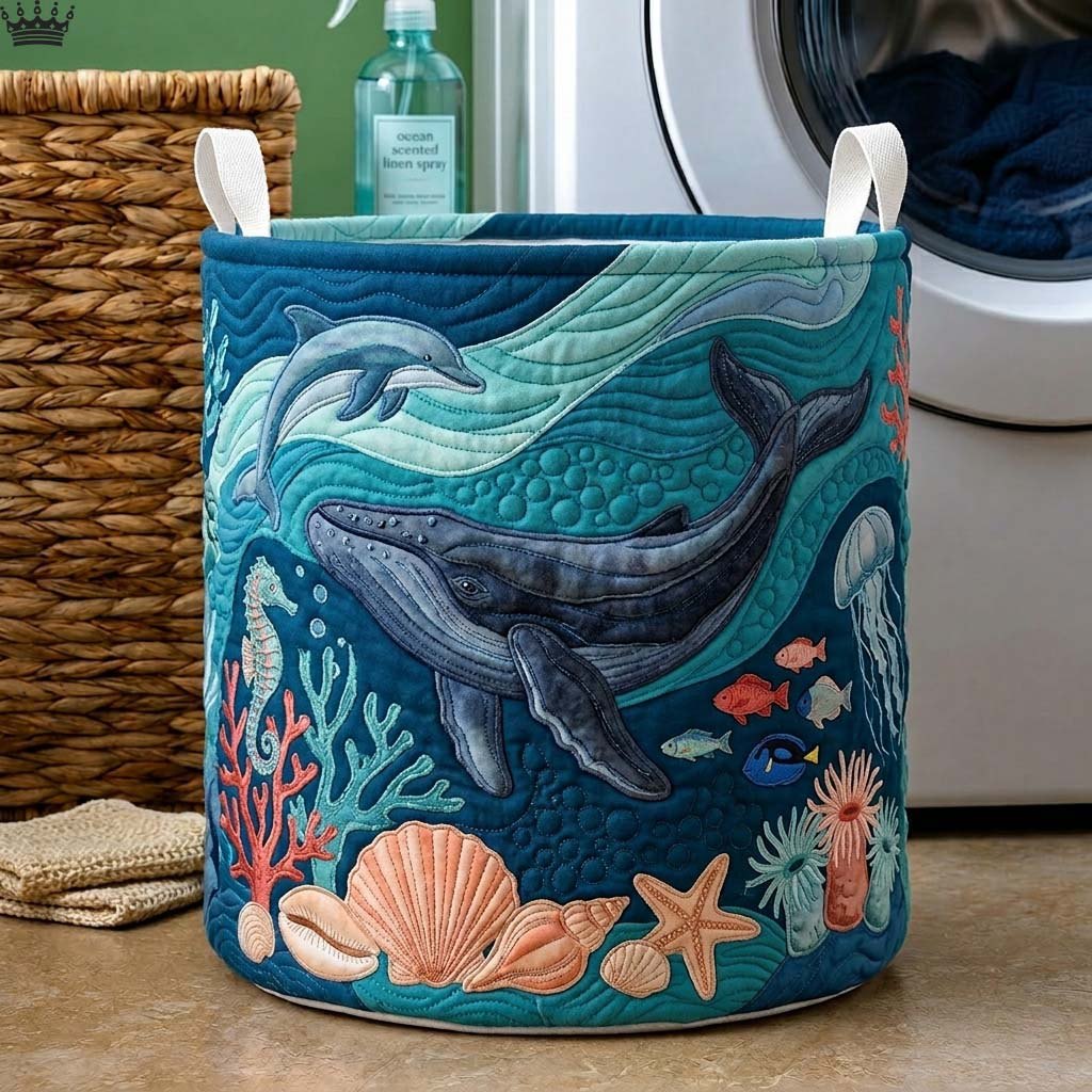 Whale Cove Quilted Laundry Hamper printed laundry hamper