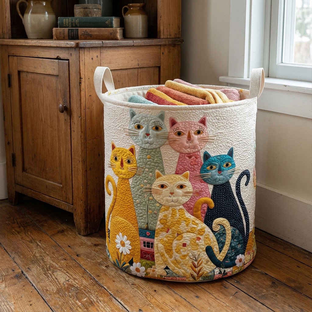 Whimsical Cat Garden Quilted Laundry Hamper printed laundry hamper