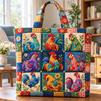 Whimsical Chicken Country Quilted Tote Bag printed tote bag