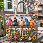Whimsical Chicken Farm Quilted Tote Bag printed tote bag