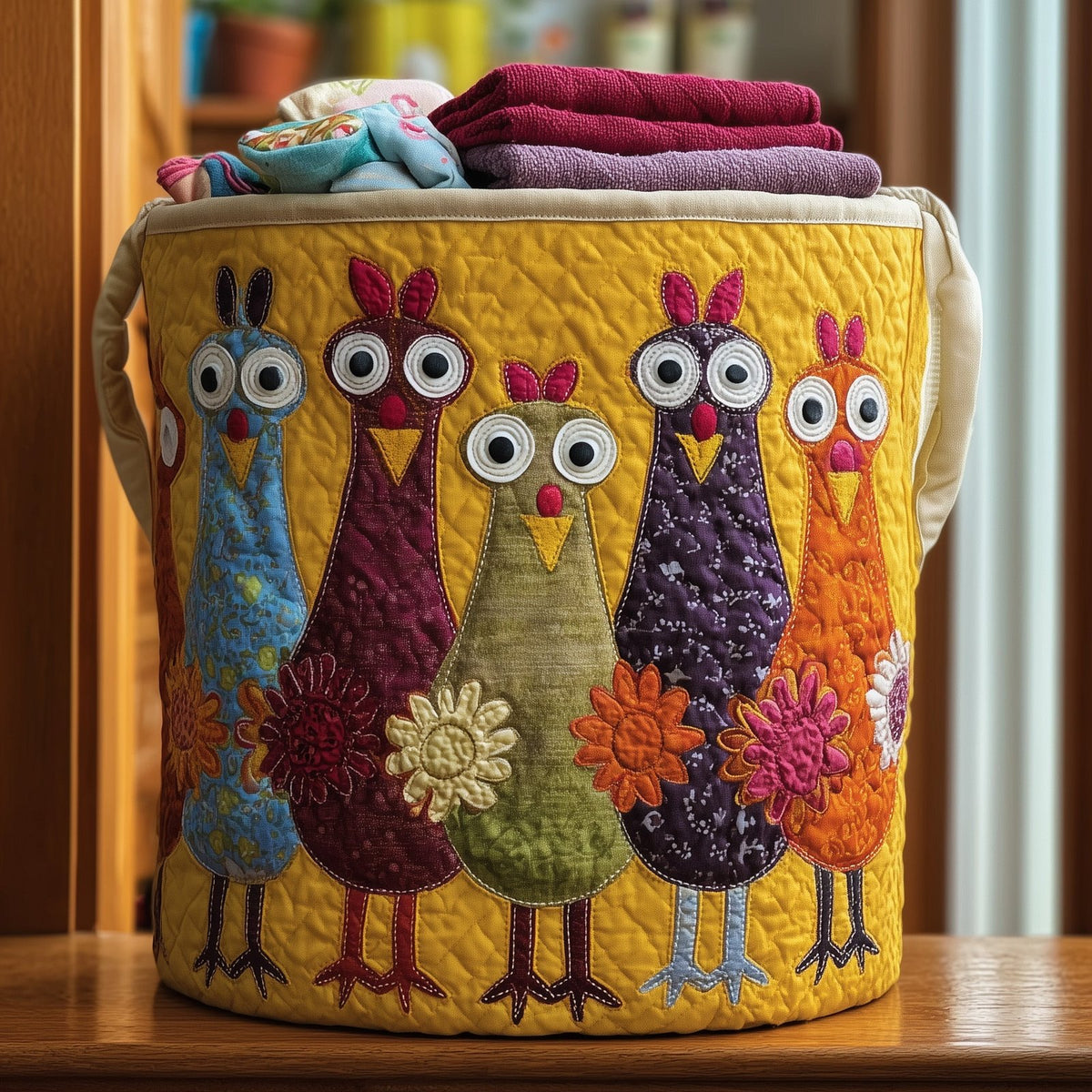 Whimsical Chicken Quilted Laundry Hamper printed laundry hamper