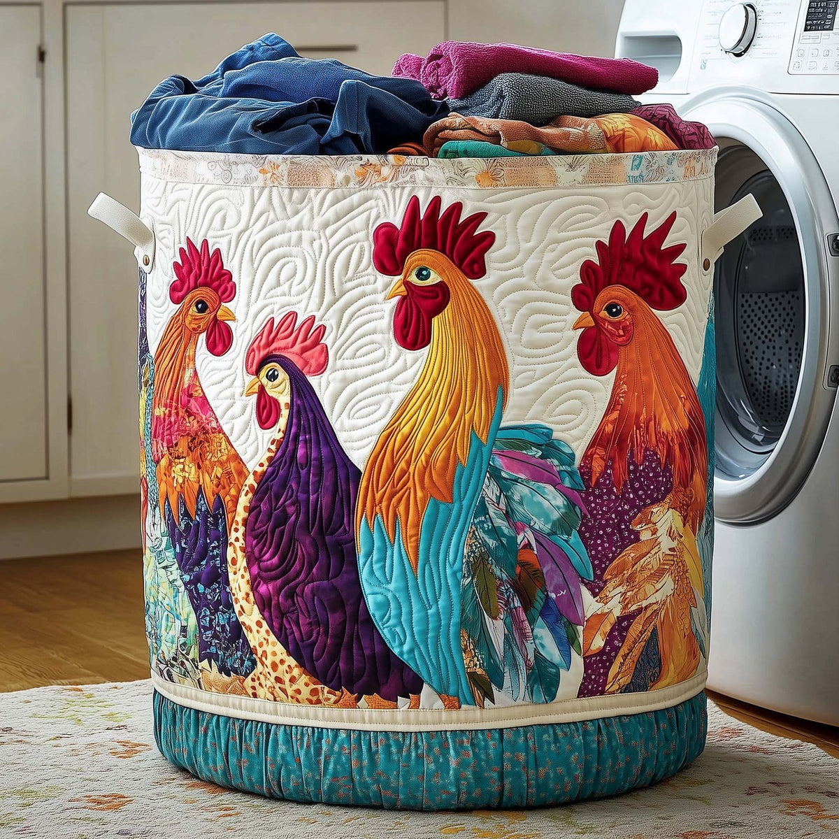 Whimsical Chicken Quilted Laundry Hamper printed laundry hamper