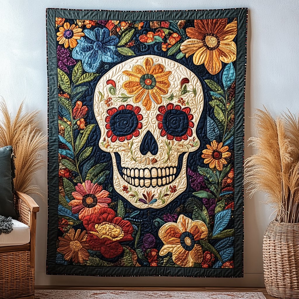 Whimsical Skull Quilted Blanket printed blanket
