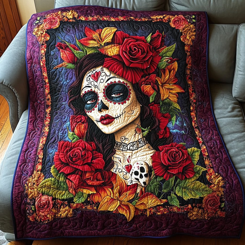Whimsical Skull Quilted Blanket printed blanket