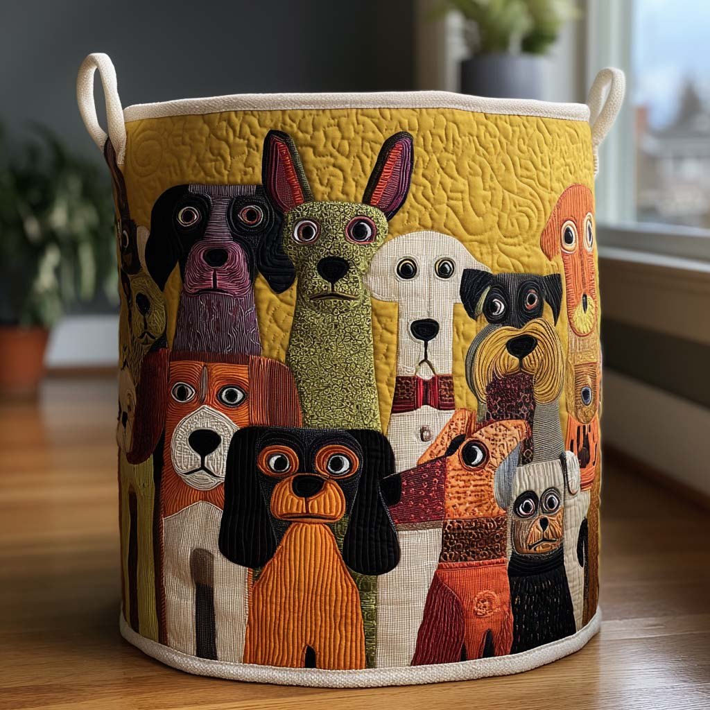 Whimsy Woofs Quilted Laundry Hamper printed laundry hamper