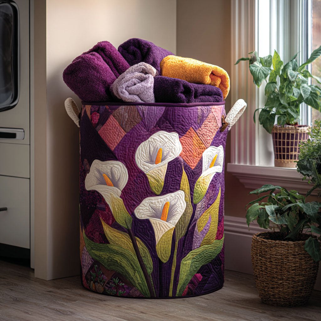 Whispering Lilies Quilted Laundry Hamper printed laundry hamper