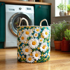 White Daisy Charm Quilted Laundry Hamper printed laundry hamper