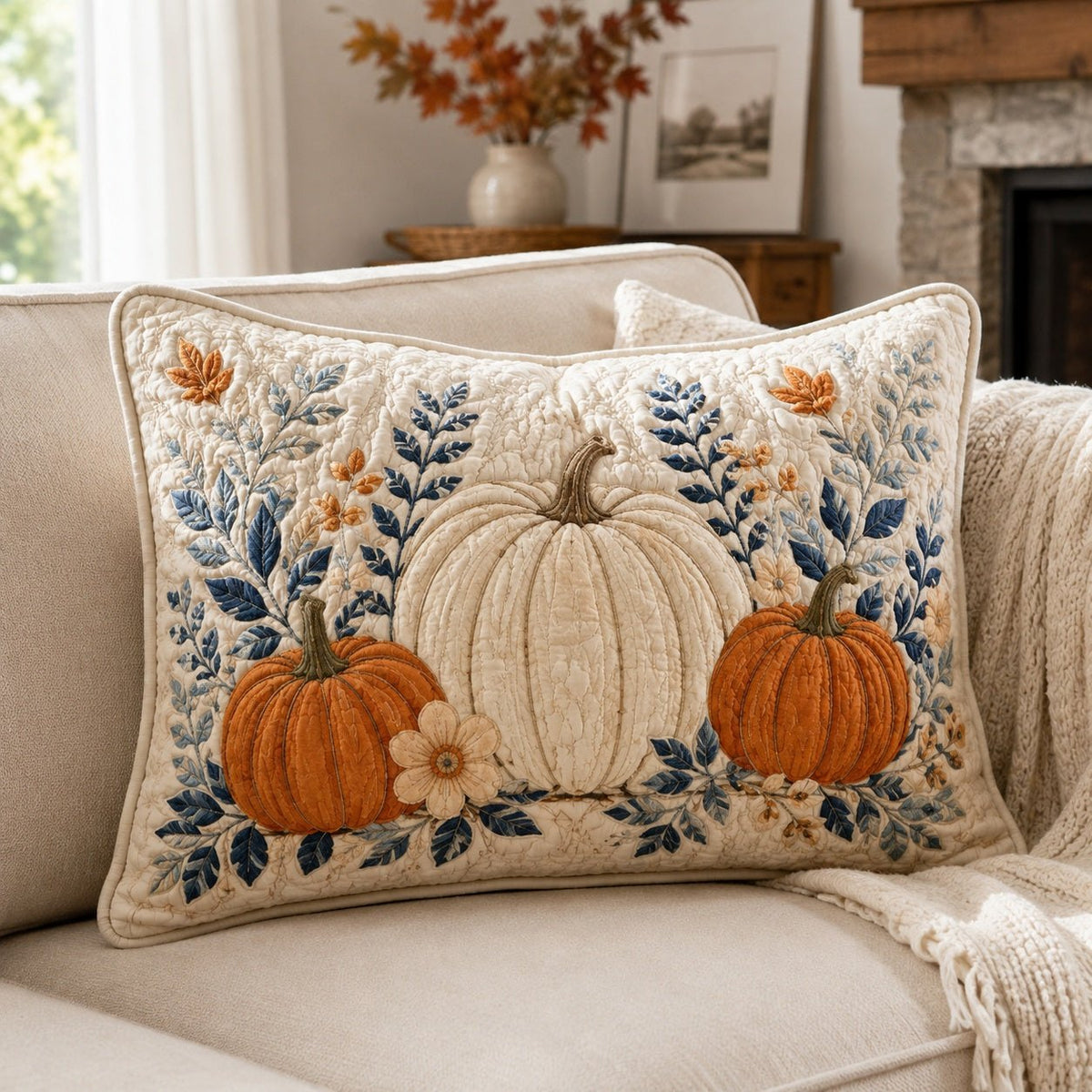 White Pumpkins Quilted Bedding Cushion Cover printed cushion cover