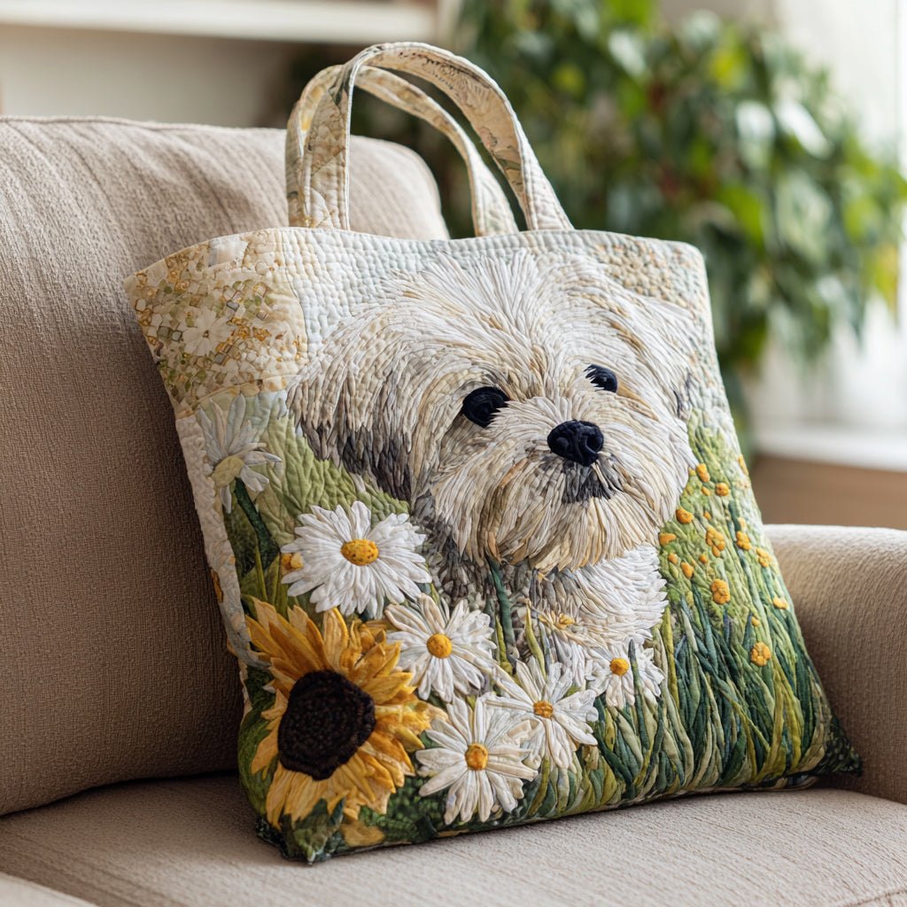 Whitewash Shih Tzu Quilted Tote Bag printed quilted tote bag