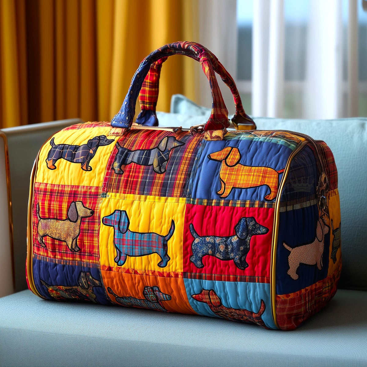 Wiener Dog Quilted Duffle Bag printed duffle bag