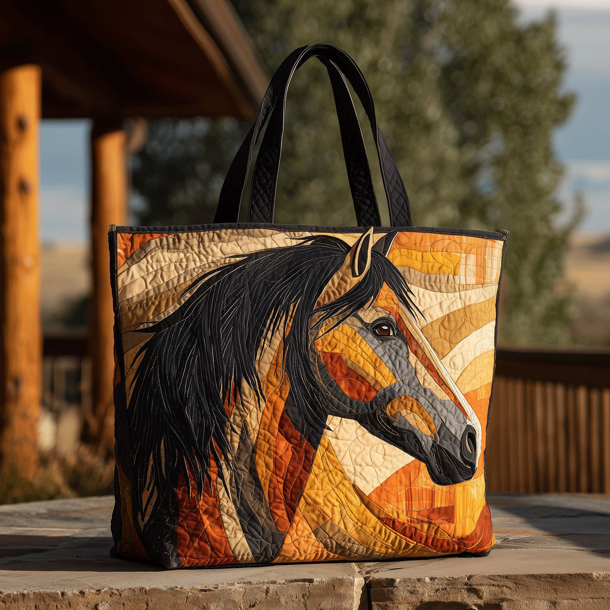 Wild Horse Quilted Tote Bag printed tote bag