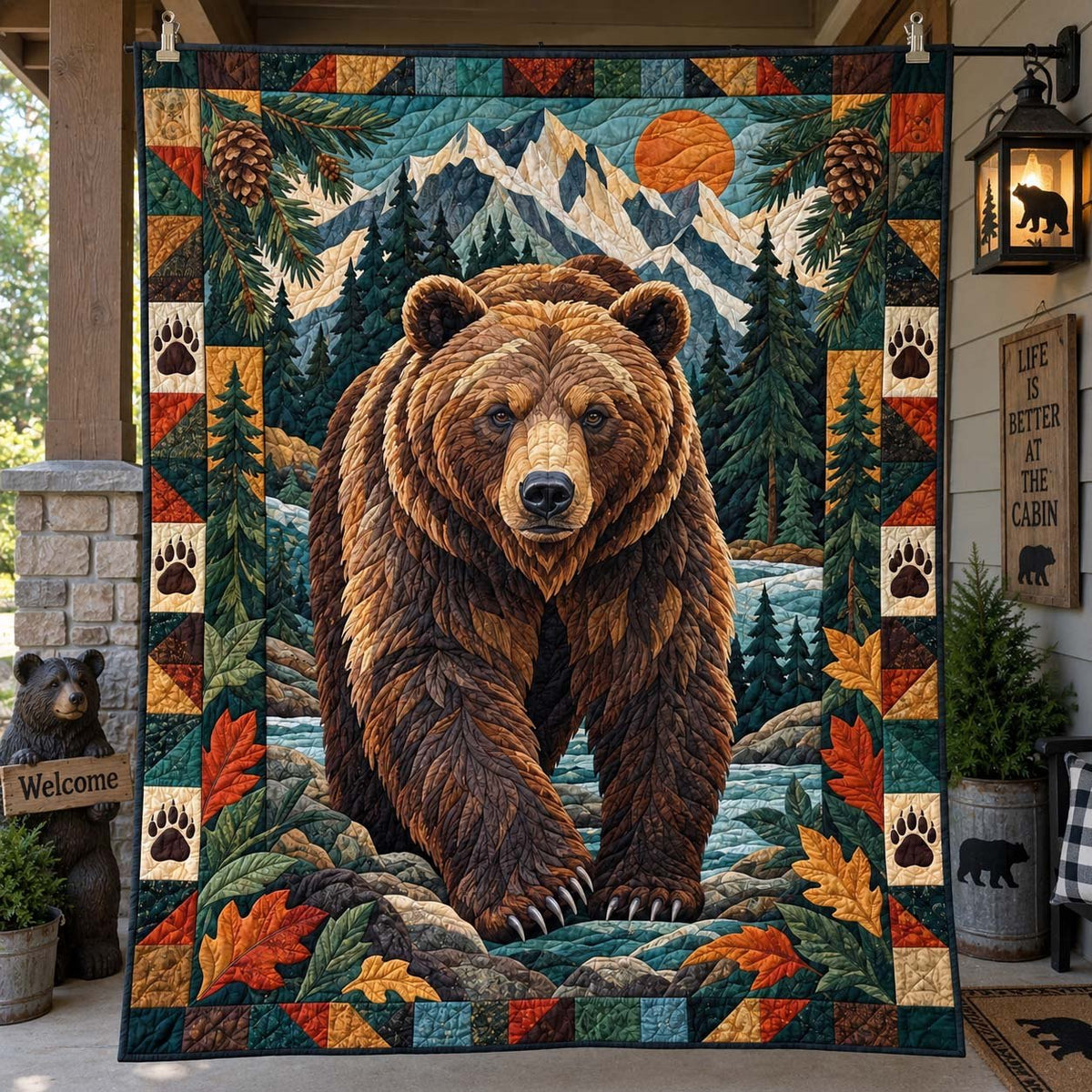 Wild Mountain Bears Quilted Blanket printed blanket