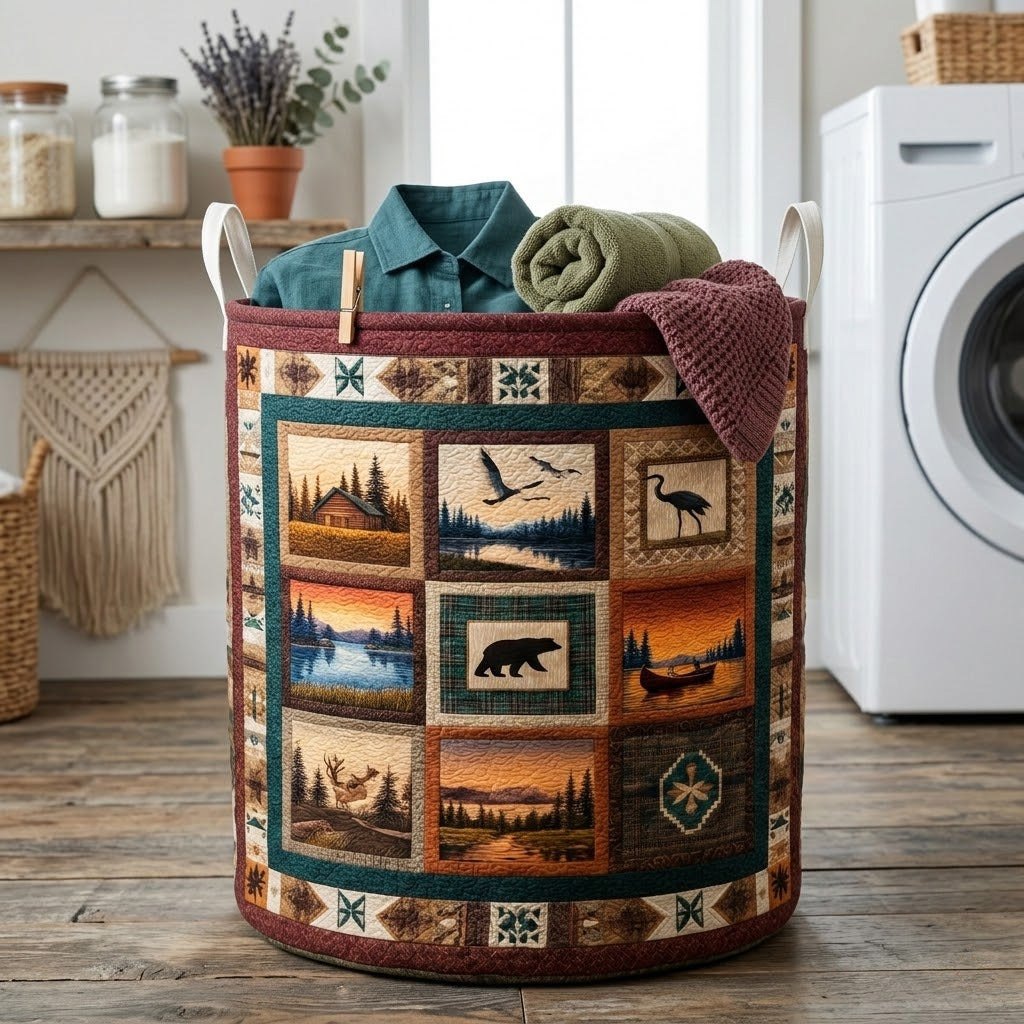Wild Peaks Quilted Laundry Hamper printed laundry hamper