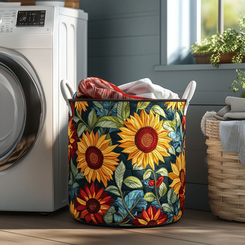 Wild Sunflower Quilted Laundry Hamper printed laundry hamper