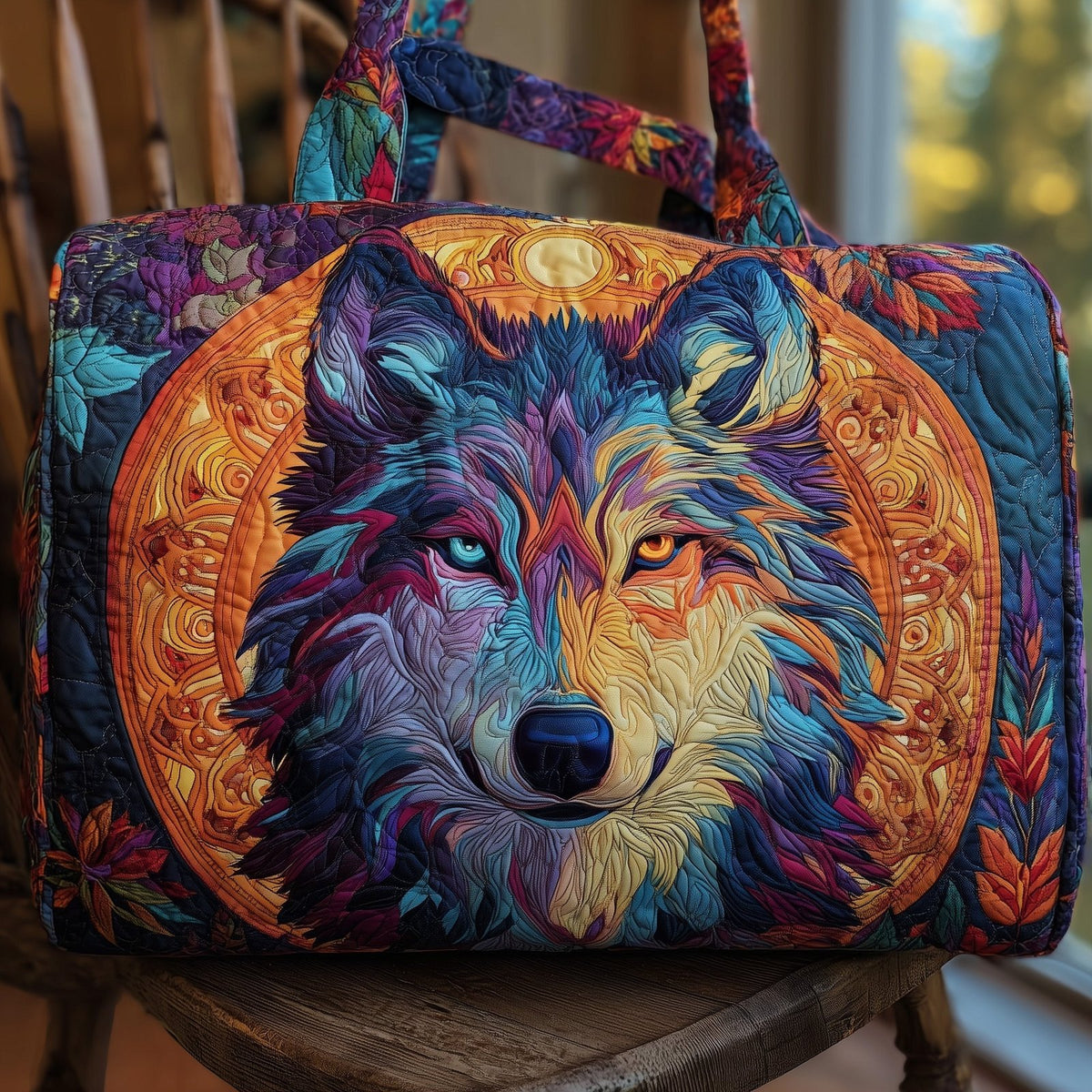 Wild Wolf Quilted Duffle Bag printed duffle bag