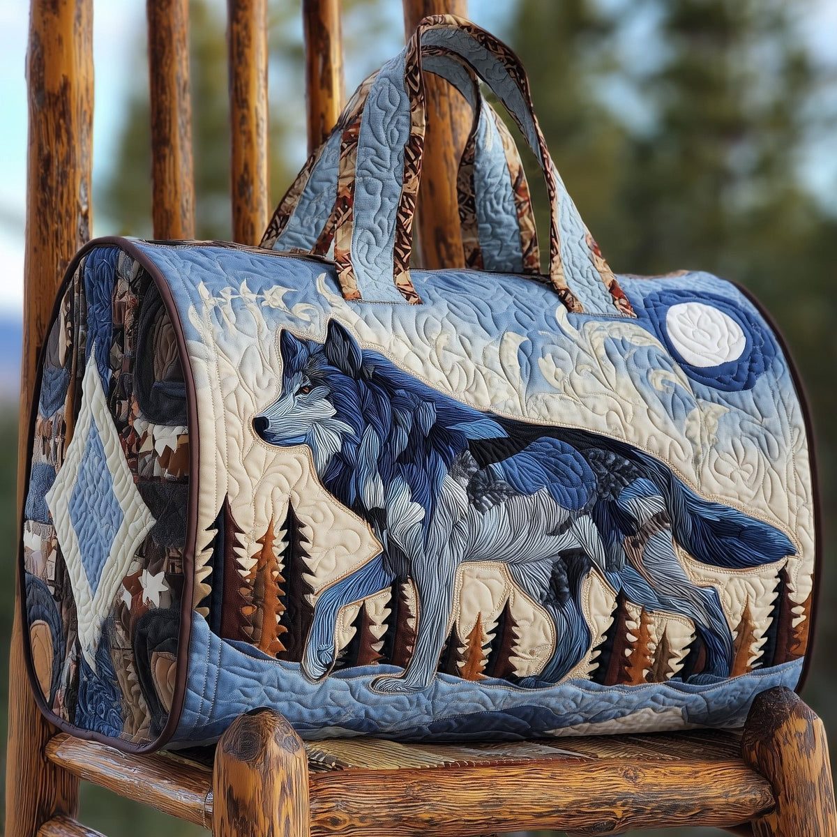 Wild Wolf Quilted Duffle Bag printed duffle bag