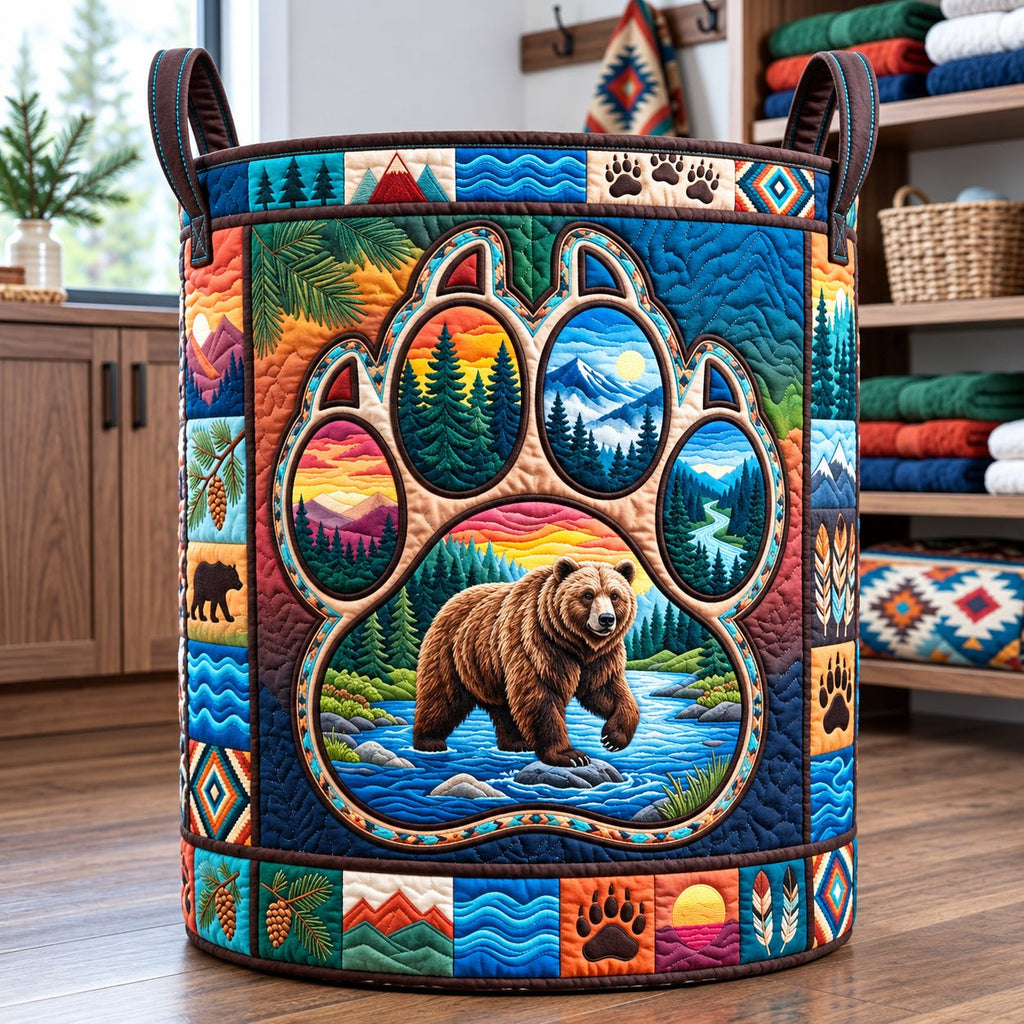 Wilderness Bear Quilted Laundry Hamper printed laundry hamper