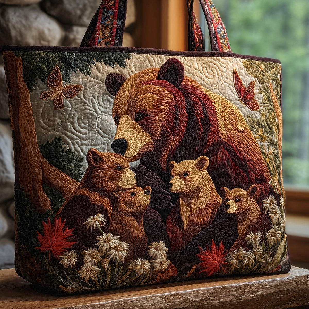 Wilderness Bear Quilted Tote Bag printed tote bag
